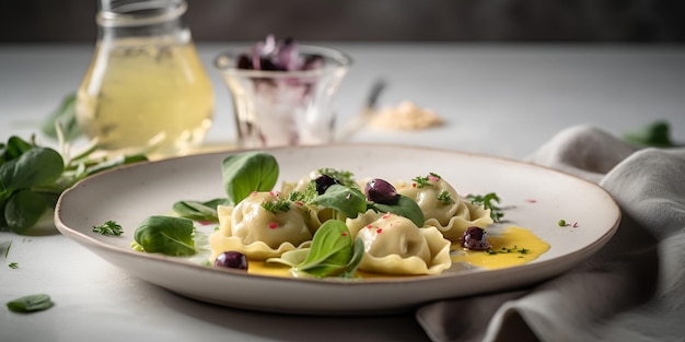 Pasta italiana de raviolis en un plato Comida italiana generada por IA