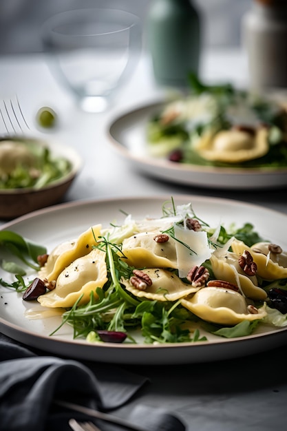 Pasta italiana de raviolis en un plato Comida italiana generada por IA