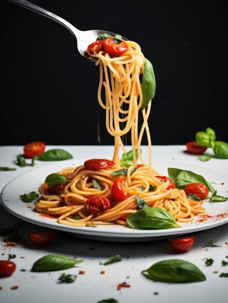 Pasta italiana con tomates y albahaca