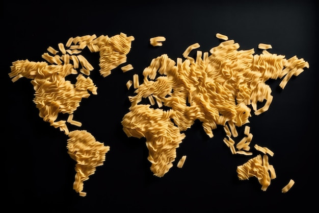 Pasta-Karte, Weltkarte aus Makkaroni-Pasta-Ländern, abstrakte generative KI-Illustration