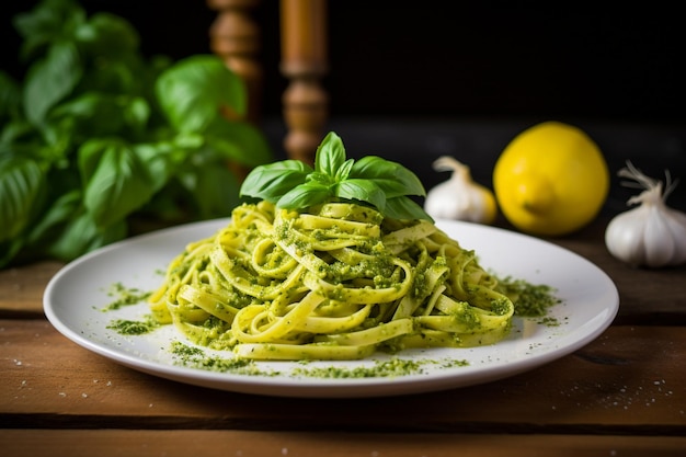 Pasta ligera de pesto y limón