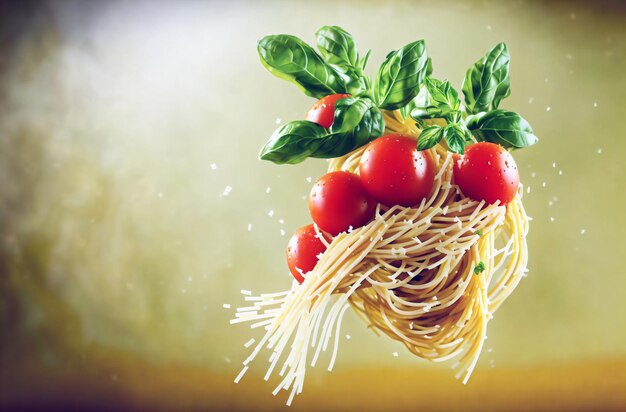 Pasta mit grünem Tomaten Appetitliche Spaghetti mit Gemüse Käse Generative AI