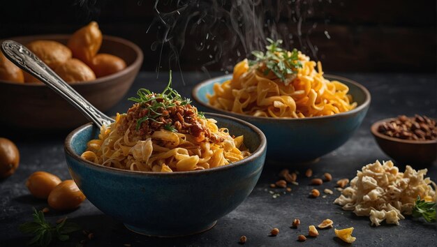 Pasta mit Pilzen in einer Schüssel