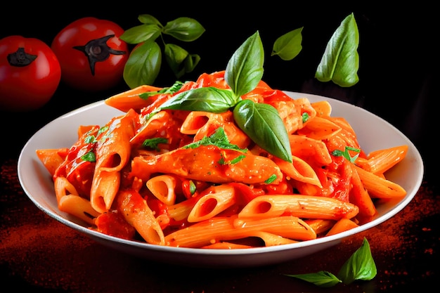 Pasta penne en salsa de tomate con tomates de pollo IA generativa IA generativa