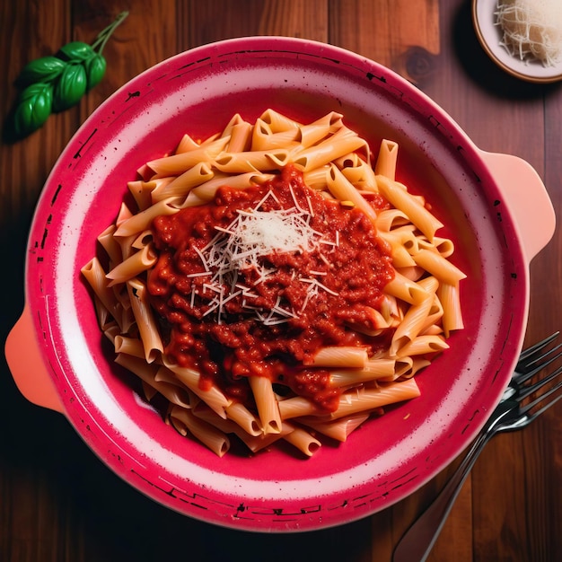 Foto pasta con salsa bolognese y queso parmesano