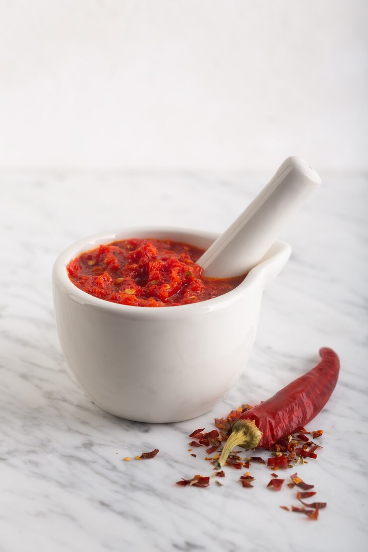 Foto pasta de salsa de chile picante tradicional magrebí harissa. túnez y árabe