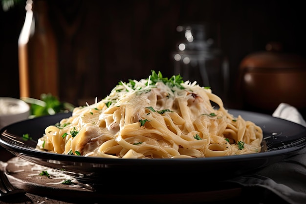 Pasta con salsa cremosa y queso parmesano