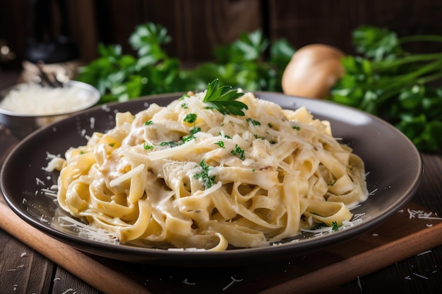 Pasta con salsa cremosa y queso parmesano