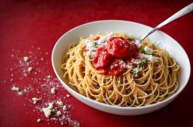 Pasta con salsa de verduras en placa Apetitosos espaguetis con salsa AI generativa