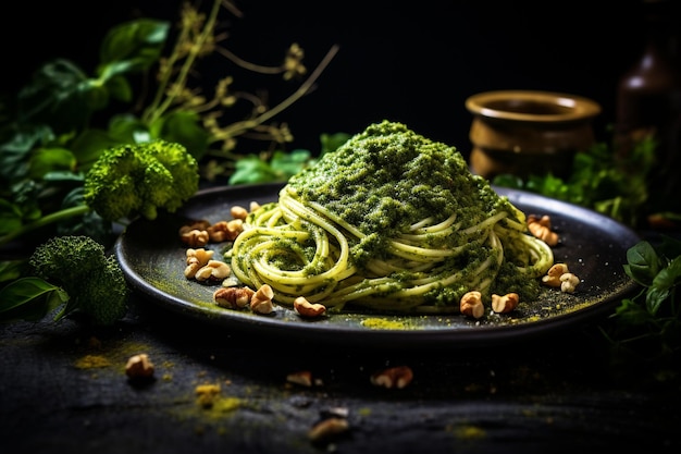 Pasta saludable de pesto de nuez