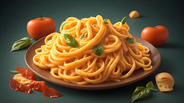 Pasta-Spaghetti mit Tomatensauce und Käse auf dem Teller Ai Generated