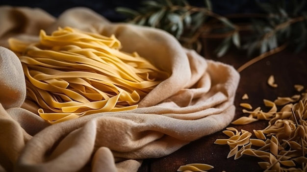 Pasta-Tagliatelle mit Ährchen auf Sackleinen