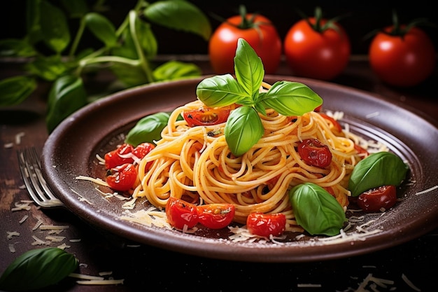 Pasta de tomate fresco comida gourmet almuerzo italiano saludable