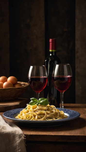 Pastas com carne, vegetais e vinho