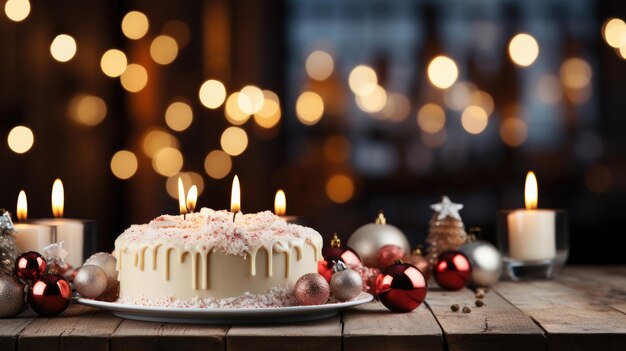 Pastel de Año Nuevo y pastel de Navidad en un fondo de Año nuevo