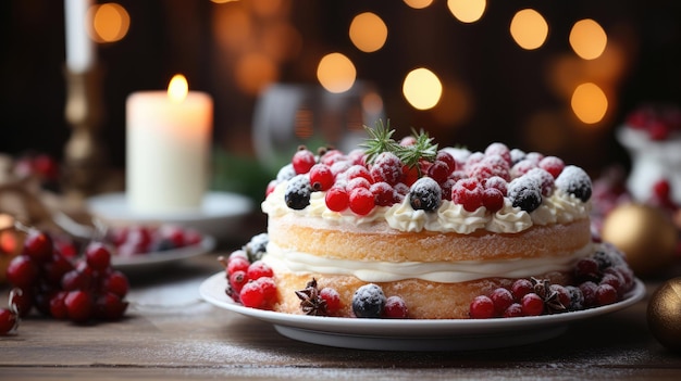 Pastel de Año Nuevo y pastel de Navidad en un fondo de Año nuevo