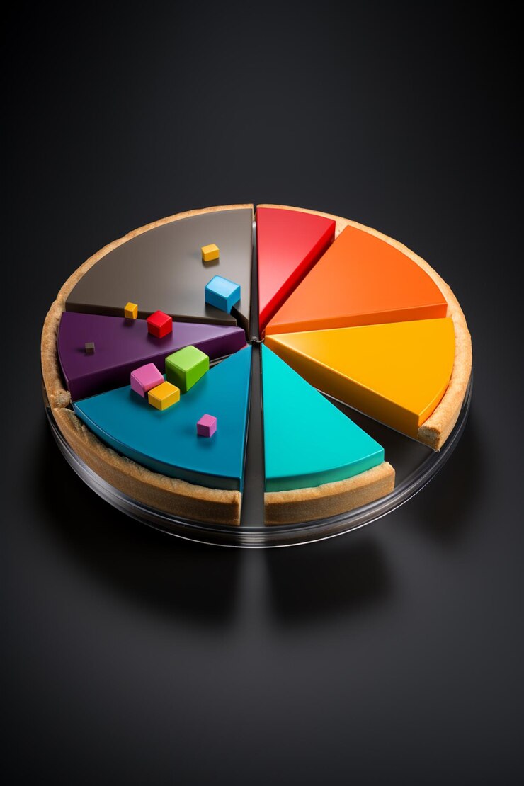 Foto pastel arafado con secciones de diferentes colores sobre un fondo negro ai generative
