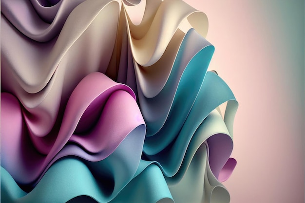 Pastel arco-íris fundo de seda babado dobrado têxtil acenando ilustração de IA generativa