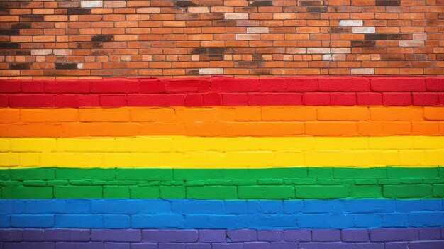 Foto un pastel de arco iris se muestra en una pared de ladrillo.