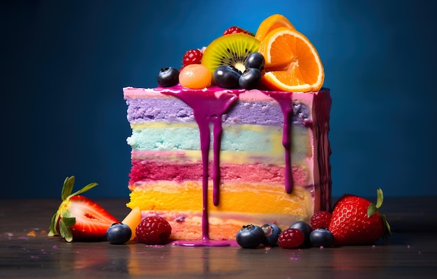 Un pastel de arco iris vibrante y delicioso con una explosión de colores