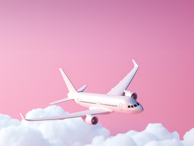 Pastel avião voando no céu com nuvens