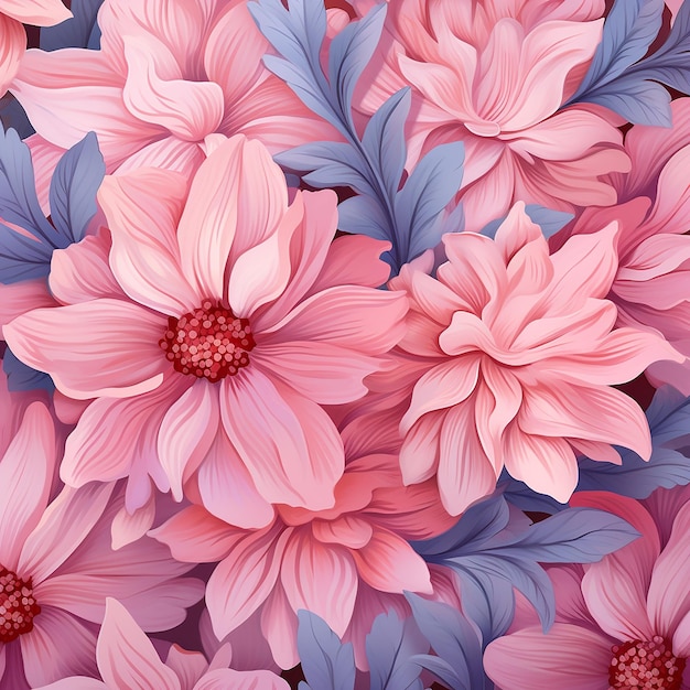 Pastel azul e rosa pintado sem costura padrão floral generativo ai