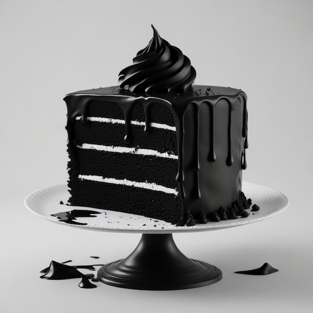 Foto pastel blanco y negro con llovizna de chocolate generado por la ia