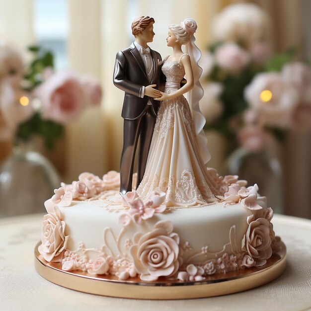 un pastel de boda con una hermosa pareja