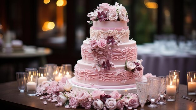 Pastel de bodas bellamente decorado con detalles intrincados