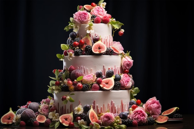 Pastel de bodas con higos, diferentes capas, postre lujoso