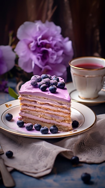 Pastel con café en la mesa de madera