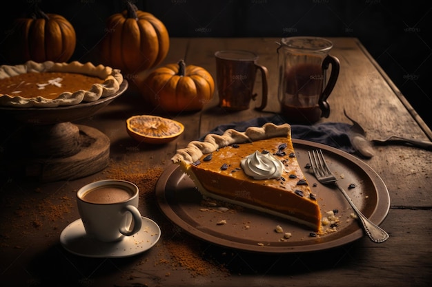 Pastel de calabaza Ilustración IA generativa