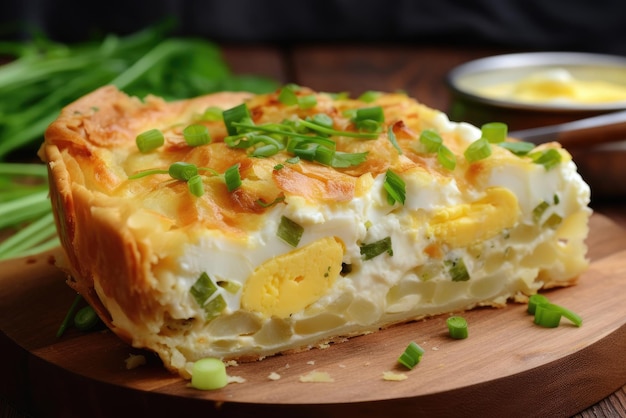 Pastel de campo con huevos cocidos y cebollas verdes