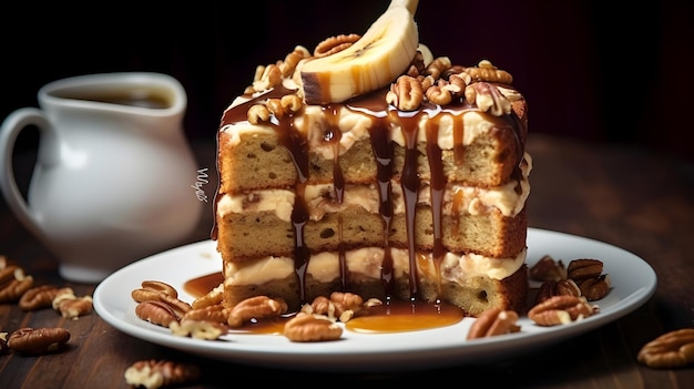 Pastel de caramelo de plátano y nuez