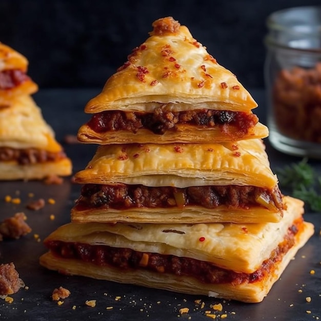 pastel de carne en forma de pirámide