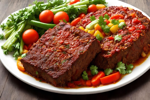 Pastel de carne molida con arte generativo de verduras de AI