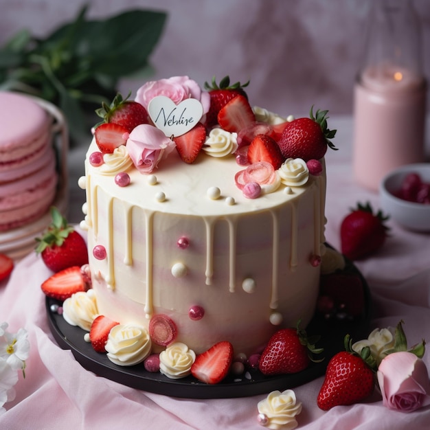 Un pastel con un cartel que dice "¿serás mi San Valentín?"