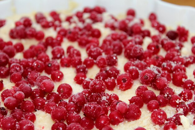 pastel casero con migajas y grosella roja