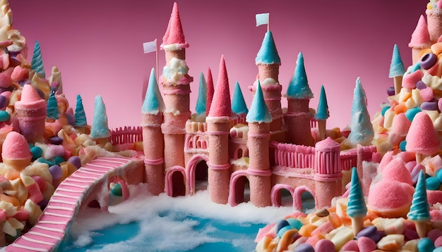 un pastel de castillo con un castillo en la parte superior y un castilloen la parte inferior