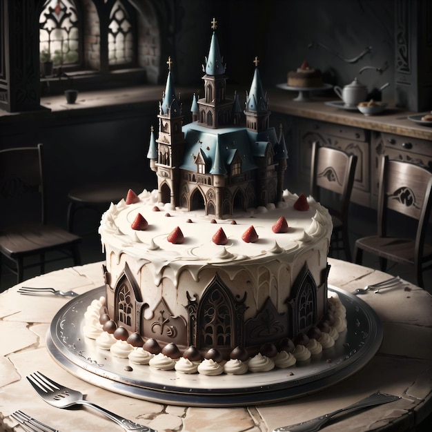 pastel con castillo en él