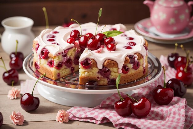 Foto el pastel de cereza en la mesa.