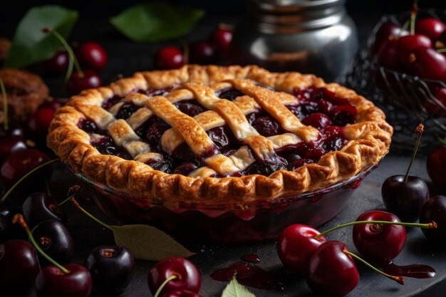 Un pastel de cerezas con una corteza de pastel de cerezas