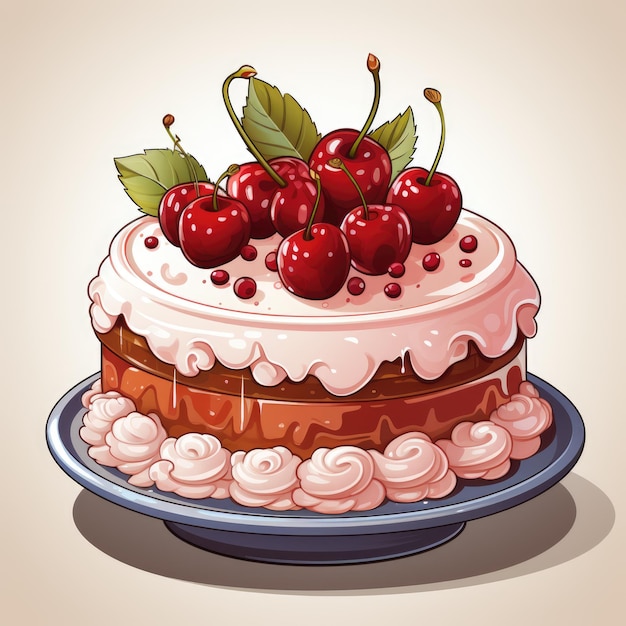Un pastel con cerezas encima en un plato Imagen digital
