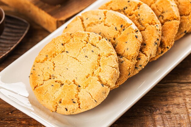 Foto pastel chino de nueces de té y crujiente