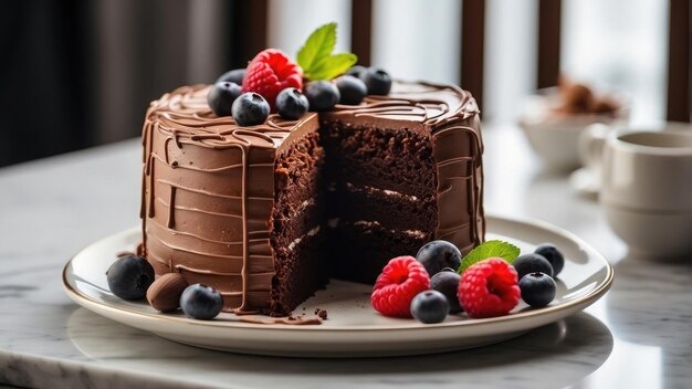 pastel de chocolate con bayas foto