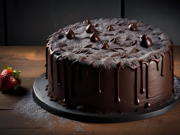 Un pastel de chocolate con un bocado sacado