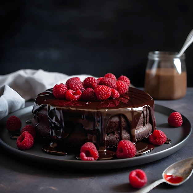 Pastel de chocolate con cobertura de chocolate Ai generado