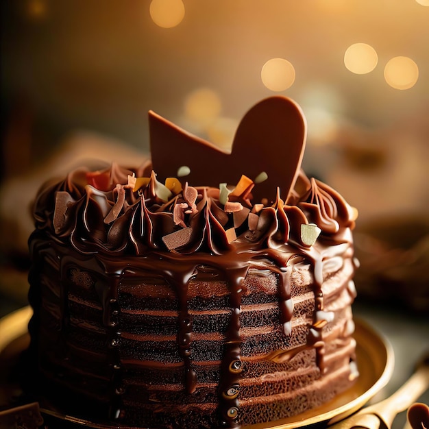 Un pastel de chocolate con un corazón encima