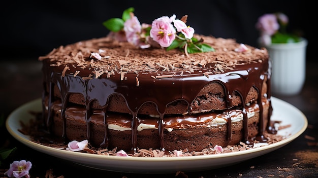 Un pastel de chocolate decadente con capas de rica ganache.