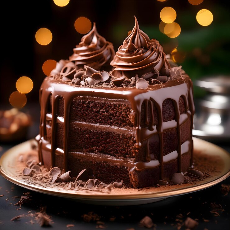 Pastel de chocolate decorado con crema de chocolate